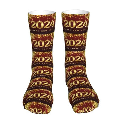Happy New Year 2024 Unisex Sports Socks - Winter Casual Dress Fashion Socks - color: Happy New Year 2024 Glitter Pattern