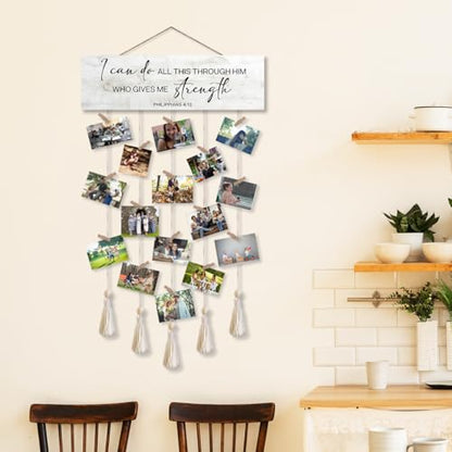 I Can Do All This Through Him Bible Verse Hanging Photo Display Wall Decor,Christian Picture Frames with Scripture,Family Picture Frames Collage Wall Decor for Christian