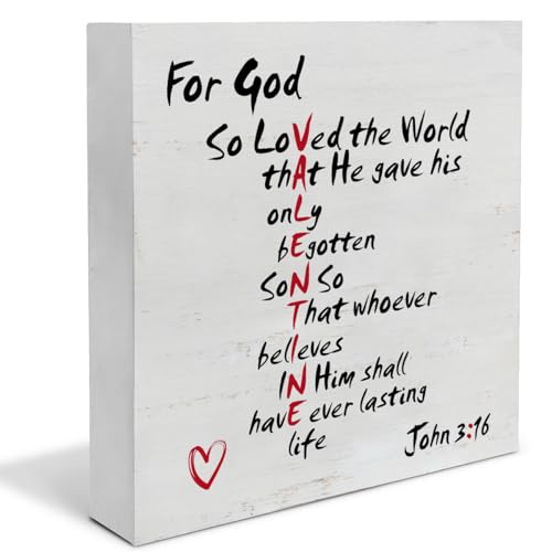 Christian Valentines Decor, Rustic John 3:16 Bible Verse Wood Sign - color: God