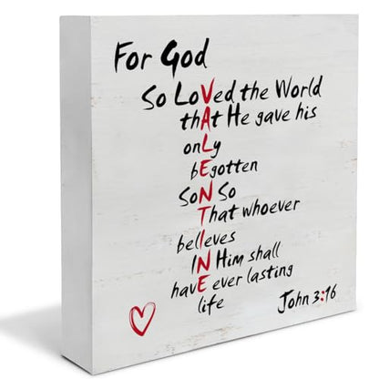 Christian Valentines Decor, Rustic John 3:16 Bible Verse Wood Sign - color: God