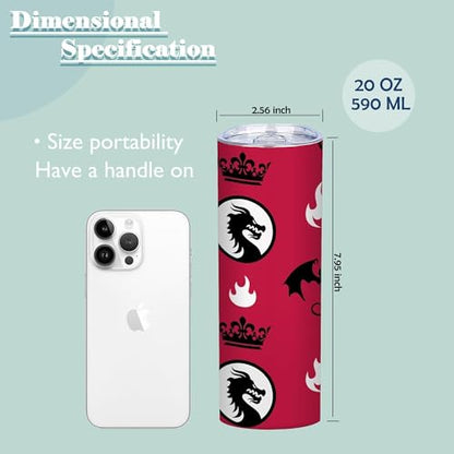 20oz Red Fire Dragon Crown Fantasy Stainless Steel Tumbler with Lid,1 Pcs - color: Dragon and Lion