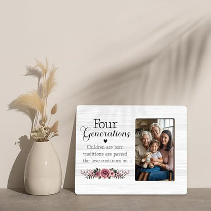 Four Generations Family Picture Frame, Gifts for Great Grandma Grandpa, Fits 4x6 Photo - color: Brown