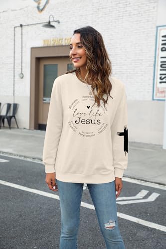 LOTUCY Christian Sweatshirt Women Love Like Jesus Shirt Faith Religious Saying Inspirational Casual lightweight Pullover - color: Apricot, size: Small