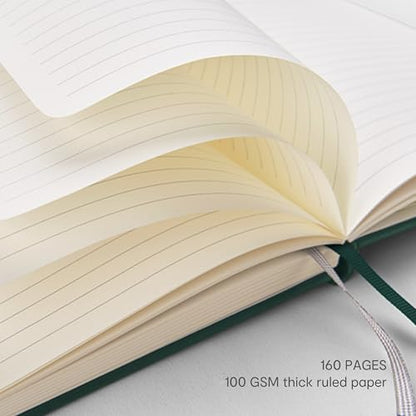 &And Per Se Lined Hardcover Notebook – A5 5.7"x8" College Ruled, 160 Pages, 100gsm Thick Paper – Aesthetic Journal for Women, Gift-Ready Planner, Everyday Writing Notebook (Dark Green) - color: o.Dark Green with Pattern, style: Lined with Pattern