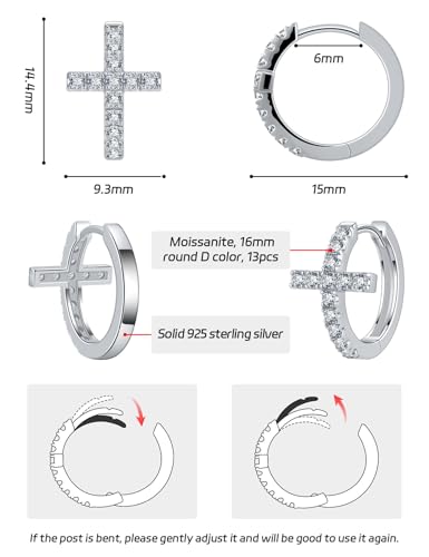Moissanite Sterling Silver Cross Earrings for Women Huggie Drop - color: Cross Hoops (Silver)