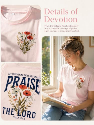 Muicy Women's Cross Heart Print Cotton Christian T-Shirts Religious Christian Tops for Summer Church 2026 - color: Z-pink, size: Large