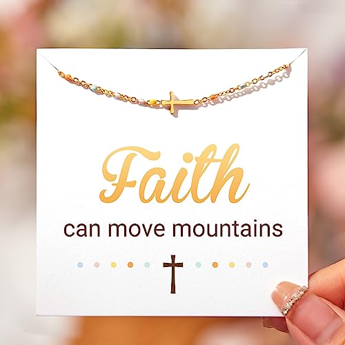 STORYJEWELLERY Christian Gifts for Women, Religious Confirmation and Baptism Gifts, Cross Bracelet for Women, Easter Gift, Encouragement Presents, Christian Jewelry - color: Faith can move mountains