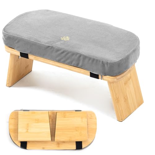 Bamboo Meditation Bench, Foldable Prayer Stool (Grey) - color: Grey