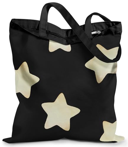 Miss Adola Canvas Tote Bag with Zipper for Women - color: Black Stars