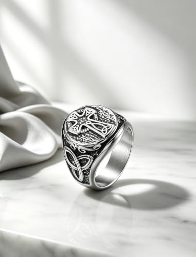 Men's Stainless Steel Celtic Cross Ring - color: Silver