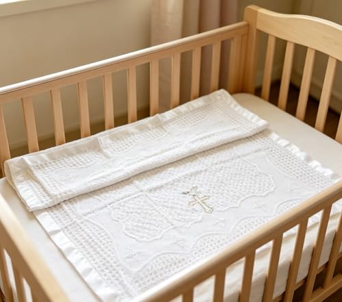 Baptism Blanket Christening Gifts for Girl Boys Soft White Knitted Shawl Receiving Crochet White Baby Blankets Towel for Neutral Newborns Toddler - color: Christening Blanket