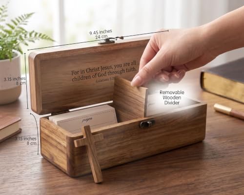 InnoBeta Confirmed In Christ Acacia Wood Prayer Box - Confirmation Gifts for Teenage Boys & Girls, Catholic Religious Sponsor Gift with Galatians 3:26, Includes 100 Cards, Wooden Cross & Pen