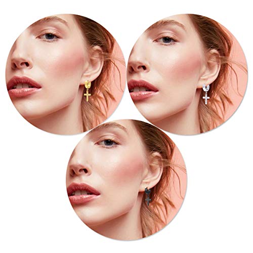 Men Women Stainless Steel Cross Earrings Set Dangle Hinged Earrings of Dangle Hinged Earrings Cross hoop Earrings - color: 3 Pairs Cross Earrings (Black+Silver+Gold) Small