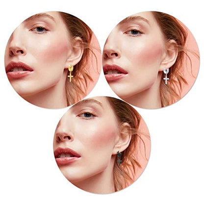 Men Women Stainless Steel Cross Earrings Set Dangle Hinged Earrings of Dangle Hinged Earrings Cross hoop Earrings - color: 3 Pairs Cross Earrings (Black+Silver+Gold) Small