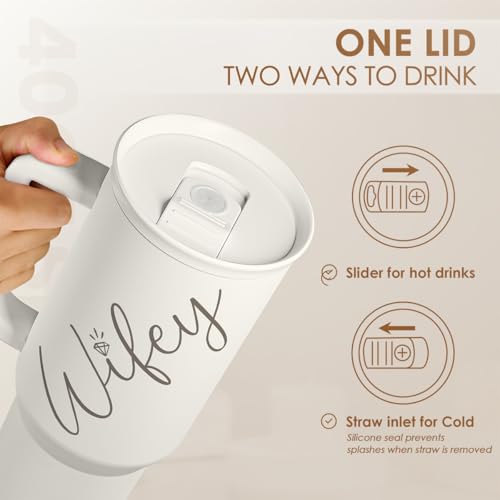 SANDJEST Gift for Wife from Husband – 40oz Insulated Stainless Steel Tumbler with Handle and Straw, Gifts for Anniversary, Birthday, Christmas, Valentine, Coffee Travel Mug - color: Wife 2