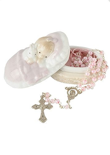 Giftware by Roman Inc., Children's Gifts, New Baby, 1.5"H BABY GIRL BOX W/ROSARY ,Religious, Inspirational, Durable (2x1x13)