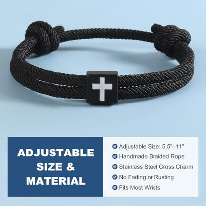Cross Bracelet for Boys Baptism First Communion Confirmation - color: Black