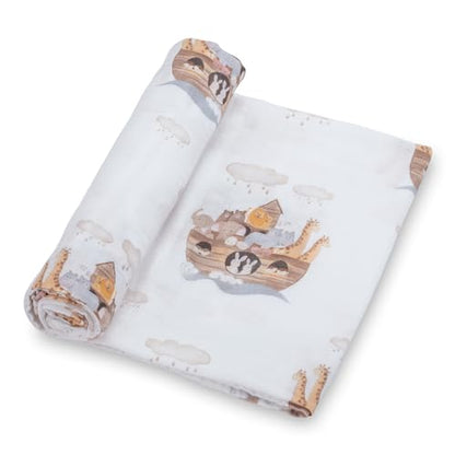 LollyBanks Muslin Swaddle Blanket, 47 x 47 in, Newborn Receiving Blanket - color: Noah's Ark