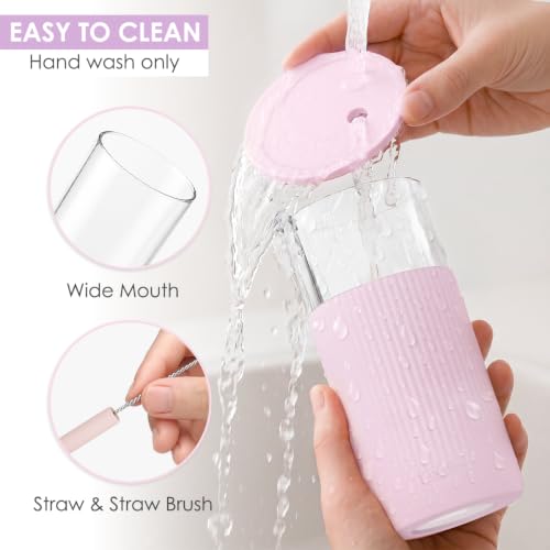 SANDJEST Glass Water Bottle with Silicone Sleeve 20oz, Glass Tumbler with Straw and Lid, Smoothie and Iced Coffee Cup, Gifts for Women Teen Girls Birthday Christmas (Lilac Dreamer) - color: Lilac Dreamer