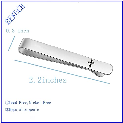 BEKECH Cross Tie Clips for Men Christian Faith Gift Philippians 4:13 First Communion Tie Tacks for Minister Clergy Officiant Groom Father of the Bride Day Tie Clip