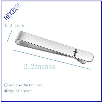 BEKECH Cross Tie Clips for Men Christian Faith Gift Philippians 4:13 First Communion Tie Tacks for Minister Clergy Officiant Groom Father of the Bride Day Tie Clip