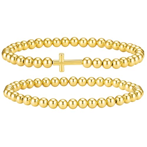 2Pcs Cross Bow Beaded Bracelets for Women - color: 01-Gold-Bead＋Cross