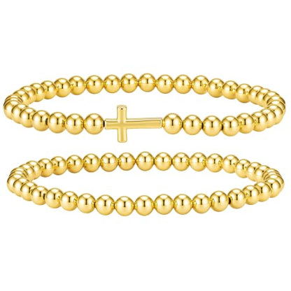 2Pcs Cross Bow Beaded Bracelets for Women - color: 01-Gold-Bead＋Cross