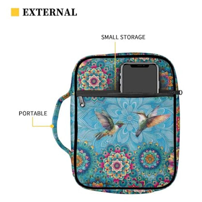 Coldinair Boho Mandala Bible Covers for Women Bible Case with Bookmark Large Carrying Book Case Church Bag Protective with Pocket and Zipper - color: Boho Mandala Hummingbird