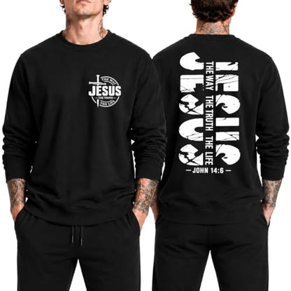 Jesus Sweatshirt For Men The Way The Truth The Life Christian Faith Hoodie - color: Black, size: Small