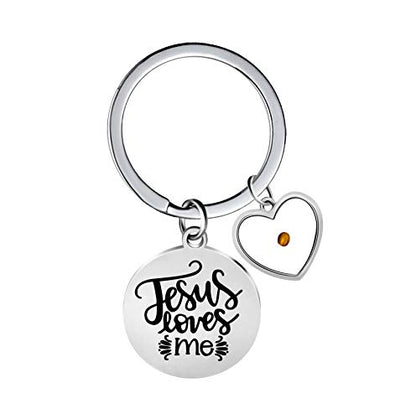 Uloveido Stainless Steel Faith Cross Keychain & Jesus Loves Me Christian Keyring Mustard Seed Charms Religious Jewelry - style: Jesus Love Me-heart