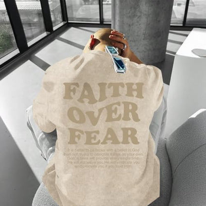 Christian Shirts for Men Faith Over Fear Oversized Tees - color: Apricot, size: 4X-Large