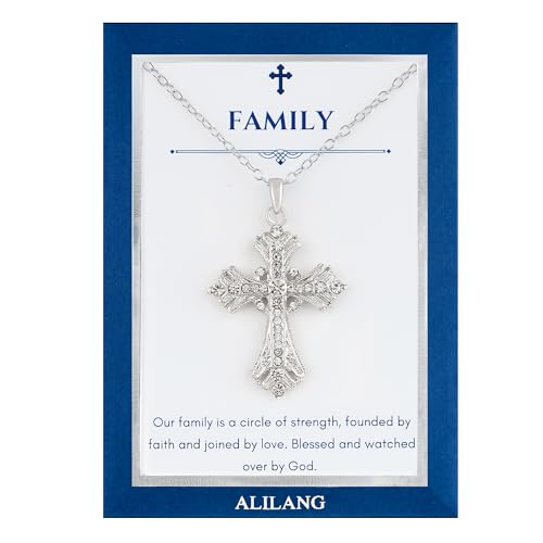 Alilang Silvery Tone Celtic Cross Pendant Necklace with Religious Message Card & Envelope Christian Jewelry - style: Family