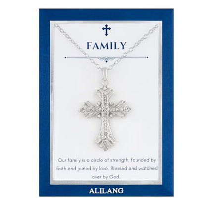 Alilang Silvery Tone Celtic Cross Pendant Necklace with Religious Message Card & Envelope Christian Jewelry - style: Family