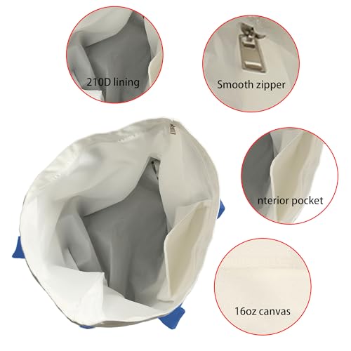 Extra Large Canvas Tote Bag with External Pocket, Reusable Grocery Shopping Bag with Waterproof Lining, Top Zipper