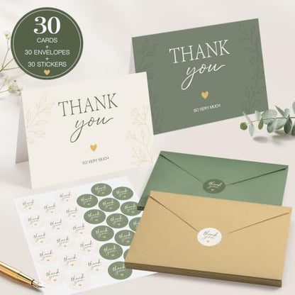 30-pack Thank You Cards Bulk with Envelopes & Stickers, Blank Note Cards