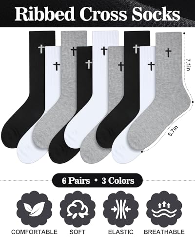 Shihanee 6 Pairs Cross Socks for Men Women - color: Black, White, Light Gray