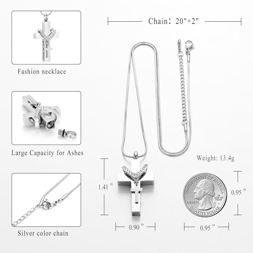 Cremation Jewelry for Ashes Pendant - Cross Urn Necklace with Mini Keepsake Urn Memorial Ash Jewelry - color: With Me Always-Silver
