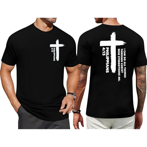Christian Jesus Faith Shirts for Men Religious Cross Bible Verse T-Shirt - color: Black02, size: Medium