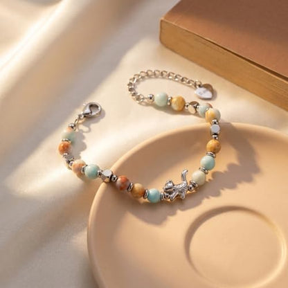Bracelet for Women Natural Stone Beaded, Stainless Steel Charms, Adjustable - color: 15-Cat