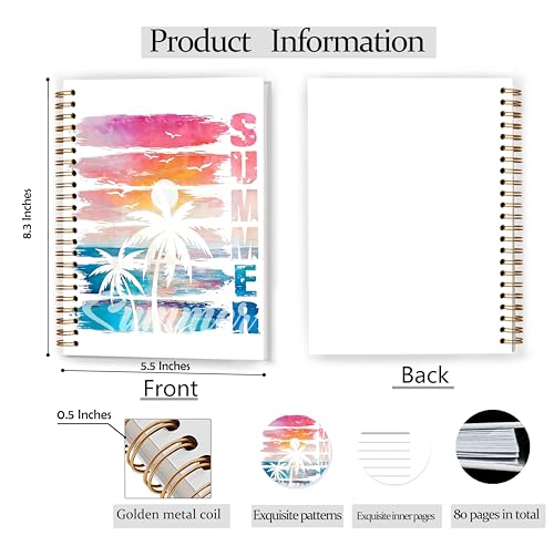 Summer Beach Notebook, Beach Lover Gifts, Tropical Palm Tree Sunset Coastal Journal for Office Supplies, Retro Ocean Summer Vibes Spiral Notebook Journal 5.5x8.3 - color: Color 07