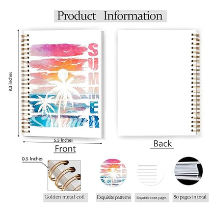 Summer Beach Notebook, Beach Lover Gifts, Tropical Palm Tree Sunset Coastal Journal for Office Supplies, Retro Ocean Summer Vibes Spiral Notebook Journal 5.5x8.3 - color: Color 07