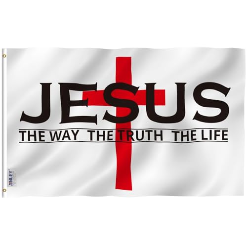 Anley Fly Breeze 3x5 Foot Jesus The Way The Truth The Life Flag - Vivid Color and Fade proof - Canvas Header and Double Stitched - Christian Flags Polyester with Brass Grommets 3 X 5 Ft - color: Jesus The Way The Truth The Life