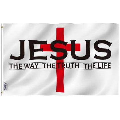 Anley Fly Breeze 3x5 Foot Jesus The Way The Truth The Life Flag - Vivid Color and Fade proof - Canvas Header and Double Stitched - Christian Flags Polyester with Brass Grommets 3 X 5 Ft - color: Jesus The Way The Truth The Life