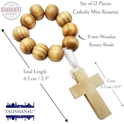 TALISMAN4U Catholic Finger Rosary Wooden Prayer Rings, 12 Pack
