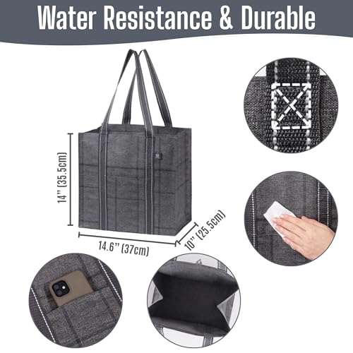 VENO 4 Pack Large Grocery Bag Reusable Shopping Bags with Hard Bottom - color: Windowpane