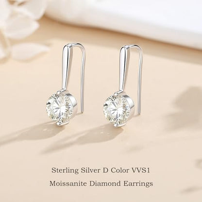 925 Sterling Silver Moissanite Hoop Earrings for Women, 1-2CT D Color VVS1 Moissanite Hoop Earrings, Perfect Jewelry Gifts - style: Hlaf Hoop Drop 2CT
