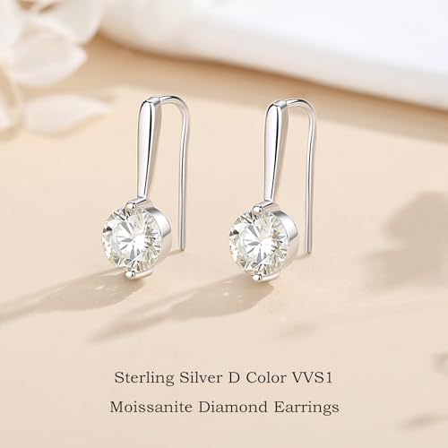 925 Sterling Silver Moissanite Hoop Earrings for Women, 1-2CT D Color VVS1 Moissanite Hoop Earrings, Perfect Jewelry Gifts - style: Hlaf Hoop Drop 2CT