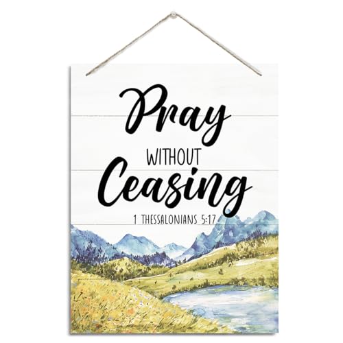Rustic Hanging Wood Plaque Sign - Christian Family Home Decor, Office Wall Decor - Bible Verse Scripture Sign - Pray Without Ceasing - color: 1 THESSALONIANS 5:17