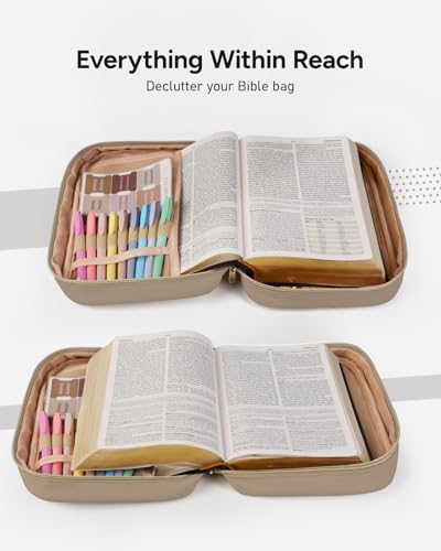 BellaHold Bible Cover Case for Women Quilted Bible Case with Handle Strap - color: Desert Taupe, size: XS/S