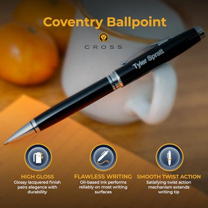 Cross Coventry Personalized Ballpoint Pen in Black Lacquer with Chrome Trim - color: Black